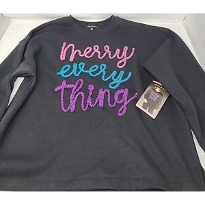 State Of Mine Women's Sequin Graphic‎ Sparkle Sweatshirt Merry Everything Small